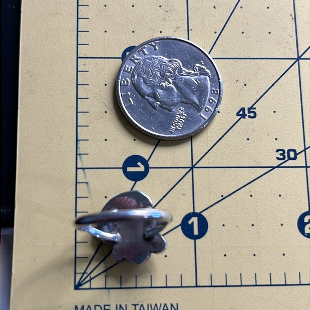 Native American Coral, Turquoise and Sterling Silver split shank ring size 5.5 - Picture 7 of 9